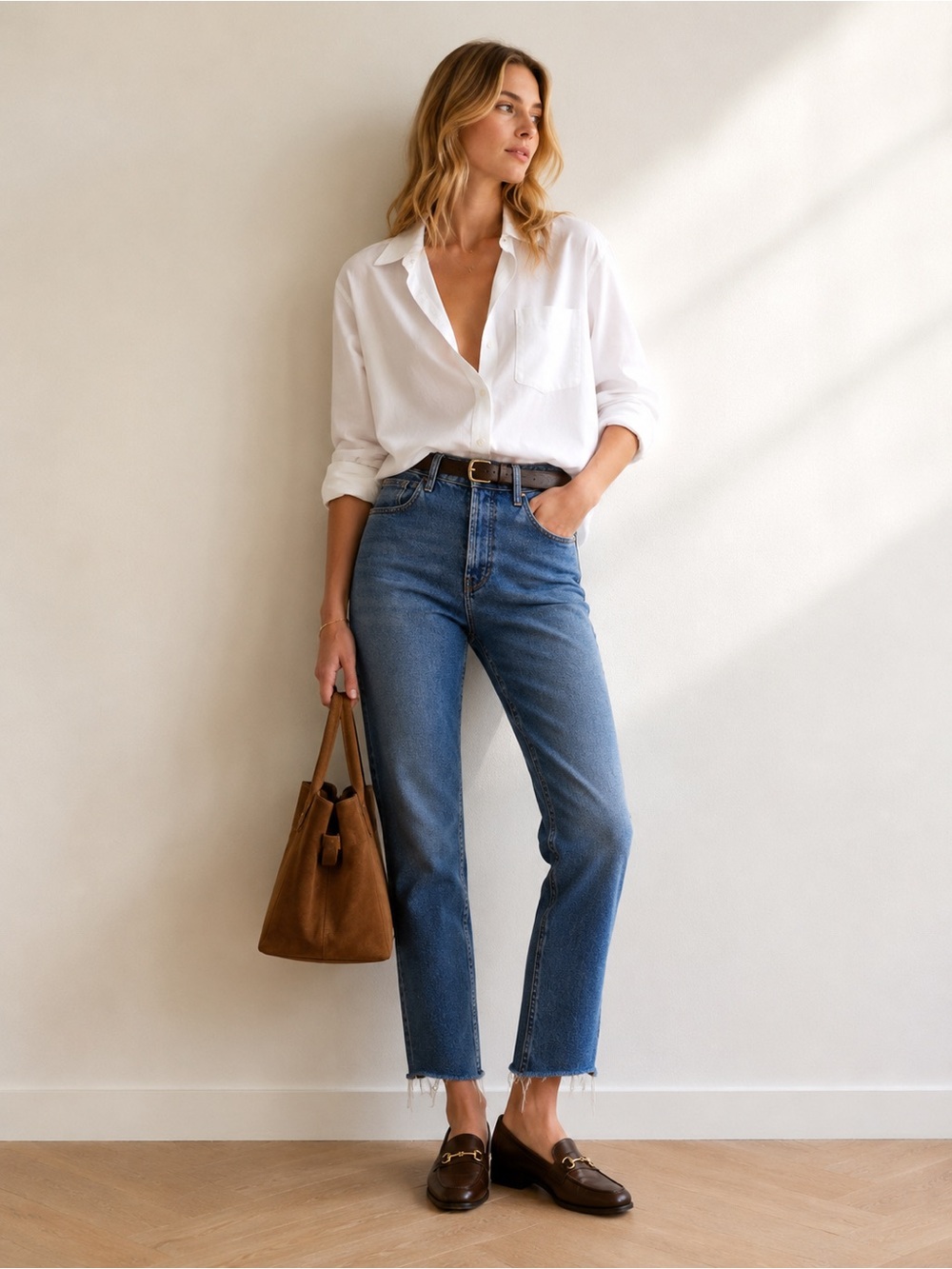 Sézane Le Brut Sexy Cotton Raw Hem Straight Jeans | Medium Wash